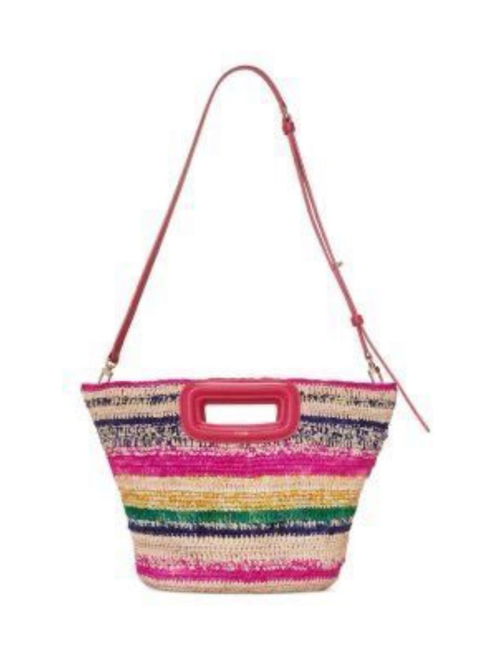 Maje Mini Striped Raffia Basket Tote Bag in Fuchsia NWT *Note